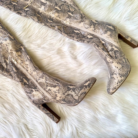NWOB Justfab Jesyna Snakeskin Print Over-the-Knee Heeled Boots – Size 7 - Picture 6 of 15
